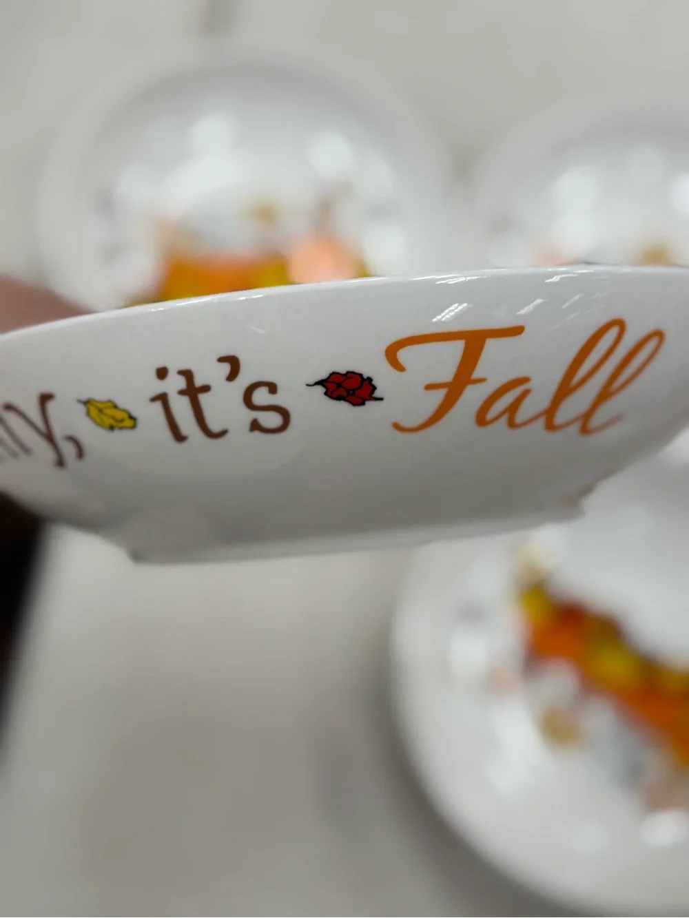 Peanuts Fall Ceramic Bowls Set 4- White with Orange Pumpkin Design